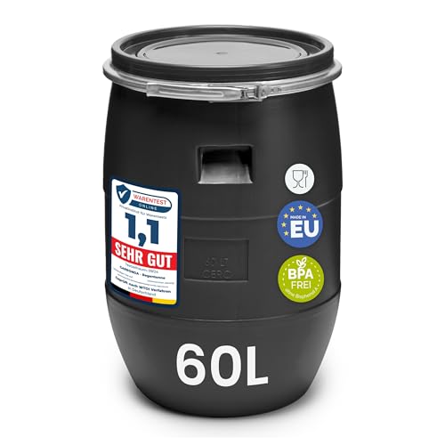 Garronda 60 Liter Deckelfass Weithalsfass aus HDPE Regenfass für Garten Fass 60l Wassertonne Futtertonne Wasserbehälter Universalfass Wasserfass Lebensmittelfass Wassertank GD-0078, Schwarz Garronda 60 Liter Deckelfass Weithalsfass aus HDPE Regenfass für Garten Fass 60l Wassertonne Futtertonne Wasserbehälter Universalfass Wasserfass Lebensmittelfass Wassertank GD-0078, Schwarz