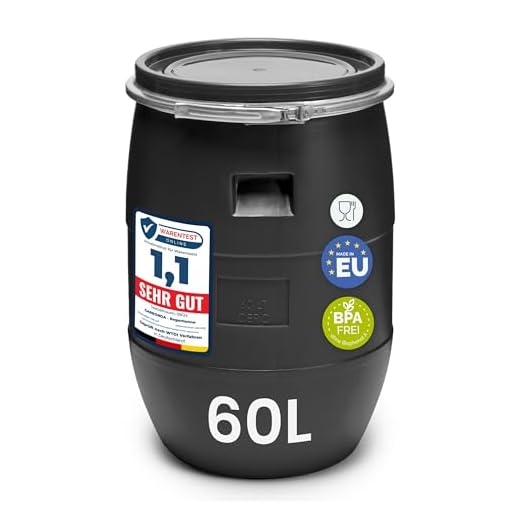 Garronda 60 Liter Deckelfass Weithalsfass aus HDPE Regenfass für Garten Fass 60l Wassertonne Futtertonne Wasserbehälter Universalfass Wasserfass Lebensmittelfass Wassertank GD-0078, Schwarz