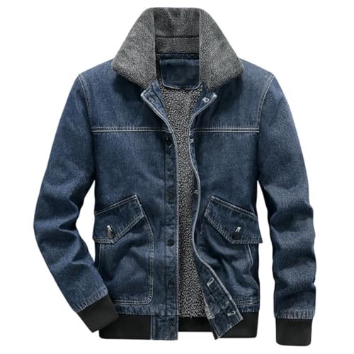 Veste doublée polaire chaude homme en jean matelassé avec col rabattu coupe-vent