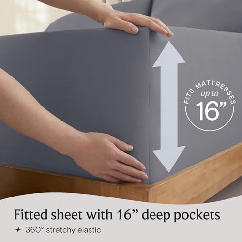Image of LuxClub 4 PC King Size Sheet Set Deep Pockets 18 inch Wrinkle Free Cooling Bed Sheets Machine Washable Hotel Bedding Silky Soft - Light Grey King