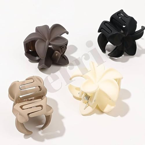 Image of Cerrito 6 Pcs Flower Hair Claw Clips for Women Girls - Large Strong Hold Clamps for Thick Thin Hair, Matte Nonslip, Neutral Floral Claw, Styling Small Hair Accessories, Ponytail Holder, Multicolor