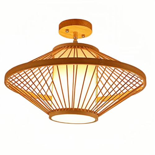 Lampe de plafond rétro en bambou au design tressé haut de gamme