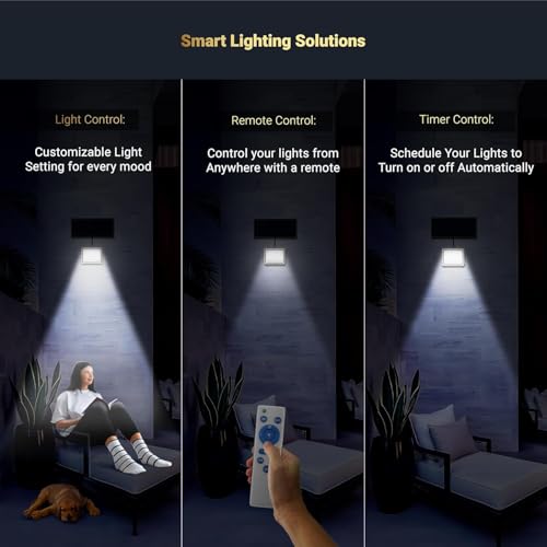 Image of Dylect Luxe Solar Flood Light - Super Bright 100W to 150W for Outdoor Garden, Home, Retail Shop, Parking, Yard | Long 10Hr Runtime with Unique Hazard Light & Remote, IP65 Waterproof, 6000K Cool White