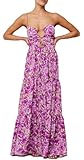 Women Summer Sleeveless Backless Spaghetti Strap Long Floral Dress Sexy Cut Out Smocked Flowy Maxi Dress (Purple, M)