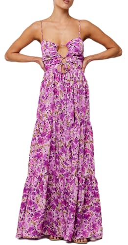 Image of Aopwsrlyi Women Summer Sleeveless Backless Spaghetti Strap Long Floral Dress Sexy Cut Out Smocked Flowy Maxi Dress