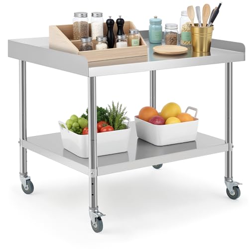 Garvee Stainless Steel Table, Heavy-Duty Prep Table with Non-Removable Backsplash for Versatile Workspaces,Versatile Commercial Worktable with 4 Wheels for Kitchens & Restaurants,36 * 30 * 30Inch