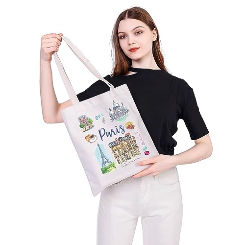MEIKIUP Paris Vacation Gift Paris Travel Tote Bag Eiffel Tower Reusable Shopping Bag France Handbag Paris Souvenir Gift (Paris TB)4