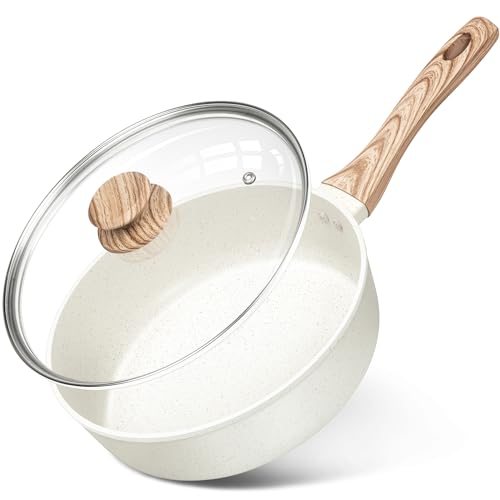 MICHELANGELO Deep Frying Pan 24cm, Non Stick Saute Pan 24 cm, Fry Pan with Lid with Soft Bakelite Handle, Sautepan with Lid, Deep Frying Pans for Induction Hob, White