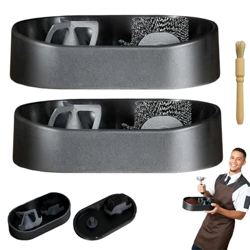 Coffee Portafilter Cleaning Kit, Automatic Portafilter Cleaner, The Knock Box Killer, Premium Espresso Clean Holder, Precision Deep-Clean Brush & Anti-Spill Grounds Tray for 51/53/58mm Machines (2Pcs)