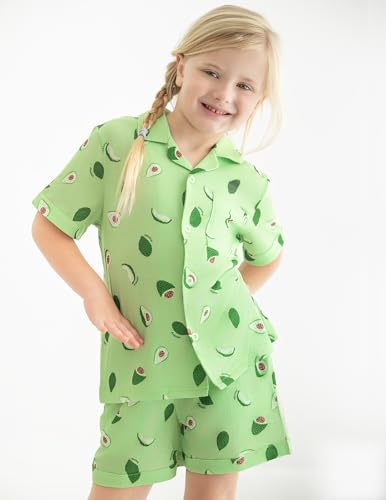 Image of Arshiner Girls Pajamas Sets Short Sleeve Kids Pjs Button Down Sleepwear | Cute Printed Pajamas for Little & Big Girl, Lightweight Comfy Fabric, 2-Piece Outfits, Perfect for Lounge Pajamas Party