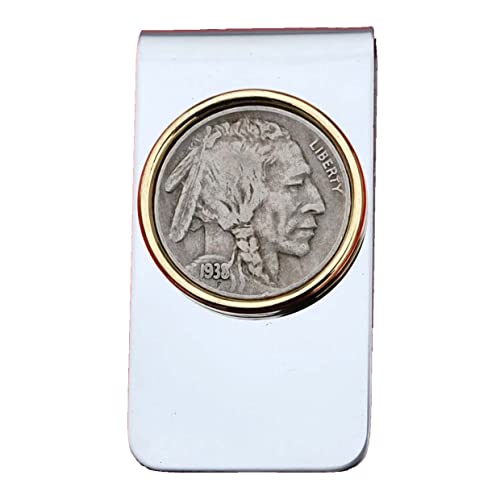 US 1938 Indian Head Buffalo Nickel 5 Cent Coin Two Toned Money Clip New