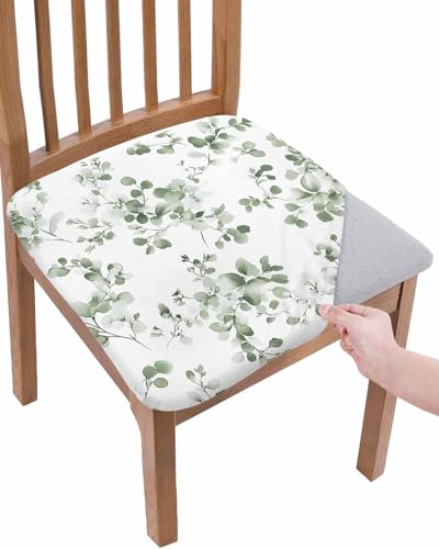 Dining Chair Seat Covers Set of 4, Sage Greenery Removable