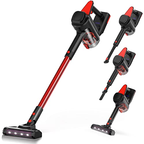 Hihhy Aspirateur Balai sans Fil, 24000Pa Aspirateur sans Fil Puissant, 45Min Autonomie, 6 * 2200mAh Batterie Amovible, 6 en 1 Aspirateur sans Sac pour Divers sols durs dans la Maison, Voitures