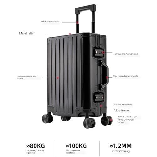 Suitcases Large-Capacity Suitcase Aluminum Alloy Suitcase Long-Distance Sealed Lightweight Suitcase Smooth Trolley Case Suitcases with Wheels (Color : A, Size : 20in)2