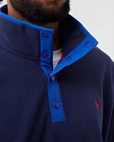 Image of POLO RALPH LAUREN Men's Fleece Pullover Jacket Sweater Snap Closure (Navy 002, XX-Large, 2XL)