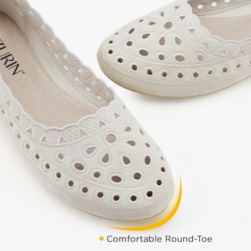 ZURIN Women's Floral Ballet Flats Round Toe Flat Comfortable Dressy Black Beige Flat Dress Shoes Suede Microfiber Slip on Mesh Flats2