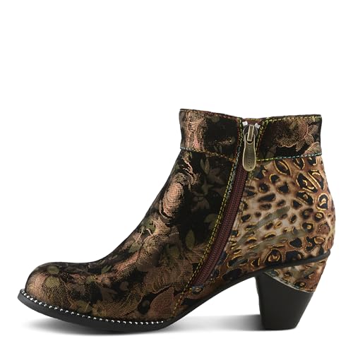 Spring Step L'Artiste Dessalynn Heeled Booties - Suede Velvet Floral Animal Print Ankle Boots - Side Zipper Decorative Button Sculpted 2 1/4 Inch Mid-Heel2