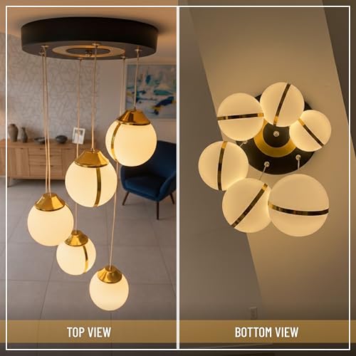 Image of Lamp master Modern 6 Globe Pendant Light | Warm Glow | Gold Finish | Acrylic Unbreakable Ball Chandelier | Premium Hanging Ceiling Light for Living Room, Staircase, Restaurants & Double Height Spaces