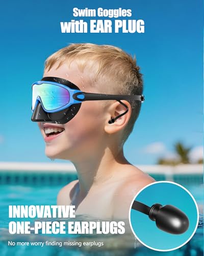 Aegend Swim Goggles with Nose Cover, 2 Pack Wide View Swimming Goggles for Kids 3-14 Anti-Fog/UV No Leak Swim Mask Boys Girls Youth Toddler
