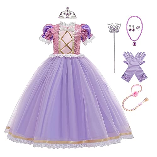 MYRISAM Vestidos de Princesa Sofia para Niñas Disfraz de Carnaval Rapunzel Traje de Halloween Navidad Cumpleaños Fiesta Ceremonia Aniversario Cosplay Vestir con Accesorios 3 4 años