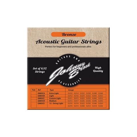 Johnny Brook Set Of 6 High Quality Bronze Acoustic Guitar Strings (Extra Light Gauge) Cover
