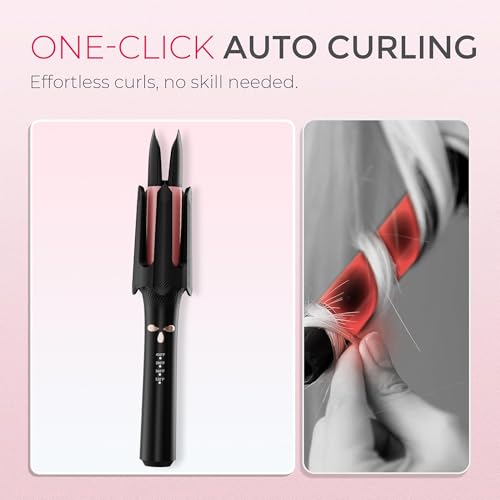 Image of Auto Rotating Hair Curler - 4 Temperature and Timer Settings, Automatic Curling Iron with Automatic Shut-Off, Anti-Tangle and Scalding, Curling Wand for Long Lasting Curls (Black)