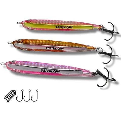 PBFish Epoxy Jig Fishing Lure 3 Pack for Albies Striped Bass Slow Pitch/Knife/Vertical Jigs Catch Many Species Saltwater Freshwater Fishing Jig Bottom Fishing Includes Strong Treble and Single Hook Cover