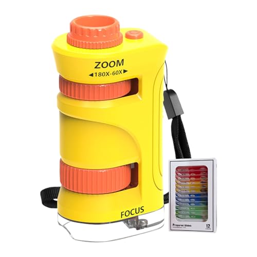 Zoom de microscopio para niños, aumento de 60-80X, kit de juguete educativo de tamaño mediano, material ABS ligero y seguro, herramienta de aprendizaje de ciencias, juego de microscopio para acampar,