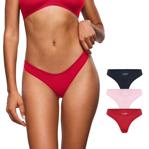 Image of INLYRIC Women's Inbarely Soft Thong - No Show Sexy Panties Breathable V-waisted Ladies Underwear 3 Pack