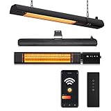 Ceiling Electric Outdoor Heater Wall-Mounted Hanging Patio 1500W Infrared 9 Heat Levels, 24H Timers, 1s Heating Carbon Fiber Tube Wall Heater for Gazebo, Balcony