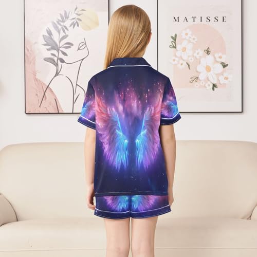 senya Pajama Sets Silky Button Down Nightwear Sleepwear Size 5-14 Years Pink Blue Purples Wings4