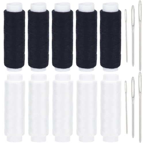 Hilo de coser negro y blanco, 10 rollos, 1100 yardas total