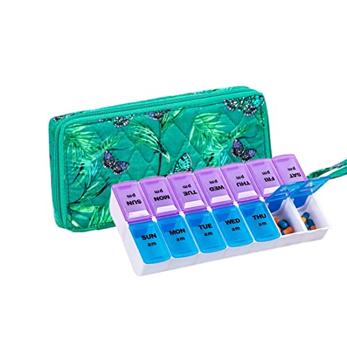Image of Weekly 7 Day Pill Organizer Case 2 Times a Day (AM /PM), Large Portable Pill Box 7 Day for Vitamin Medicine, Pill Case with Quilted Fabric Zipper Cute Bag for Travel or Daily