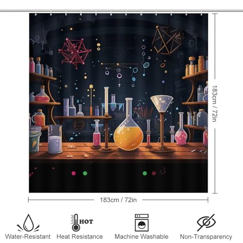 Rideau de douche Science Party avec tapis de bain et accessoires de WC lavables - 3