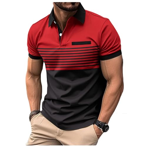 Letuwj Striped Short Sleeve Men's Polo Shirt Zipper Printed