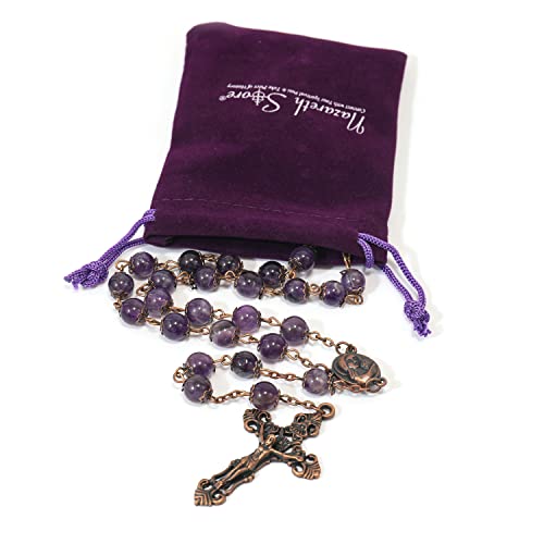 Nazareth Store Vintage Design Rosary Necklace Purple Amethyst Stone Beads 8mm Holy Soil Medal & Cross Crucifix Religious Rosaries Terra Santa Jerusalem Collection4
