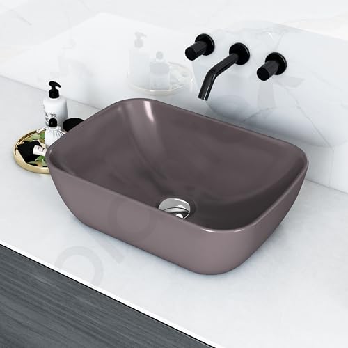Image of Plantex Basin for Bathroom /Ceramic Table Top Wash Basin /Over Counter Washbasin for Restaurant, Hotel (Brown, 18 x 13 x 5.5 Inch)