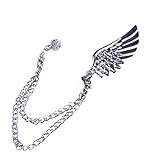 WOWTAC ラペルピン ブローチ 翼 羽根 ゴールド シルバー チェーン アクセサリー ピンバッジ スーツ 結婚式 天使 (シルバー)