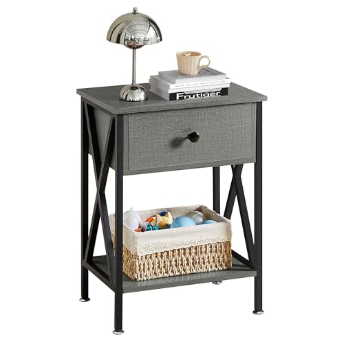 Image of VECELO Nightstand,Modern Bedside End Tables, Night Stand with Drawer and Storage Shelf for Living Room Bedroom, Industrial Metal Frame