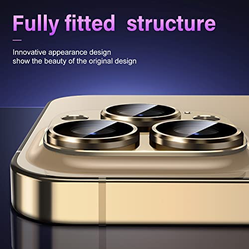 Image of Uyiton for iPhone 14 Pro /iPhone 14 Pro Max Camera Lens Protector, [Drop Protection] 9H Tempered Glass Camera Cover screen Metal Ring Case Friendly Scratch Resistant Easy to Install Gold