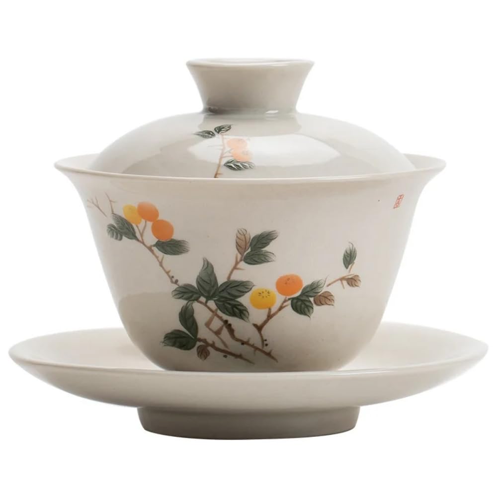 Gaiwan en céramique fait main 170ml avec fleurs peintes pour le thé