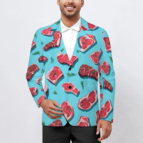 Meat Slices Pattern Print Mens Casual Blazer Button Suit Jacket Lightweight Sport Coat for Work Business2