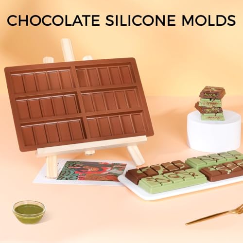 Molde de barra de chocolate – Moldes antiadherentes de silicona para chocolate, molde de barra de chocolate profundo Dubai de grado alimenticio para leche pistacho – juego de 2