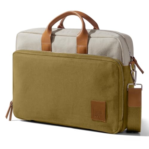 Image of DailyObjects 100% Cotton Canvas Commute Laptop Messenger Bag for Men & Women | Travel Shoulder Handbag With Trolley Sleeve | Metal Zip Closure | Leather Handles | Padded Laptop Compartment For 14 inch