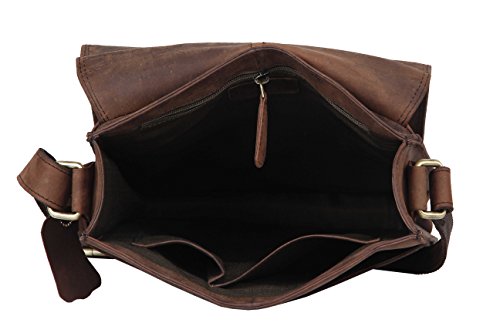 Image of LEADERACHI Vintage Hunter Leather Crossbody Messenger Bag For Mens.