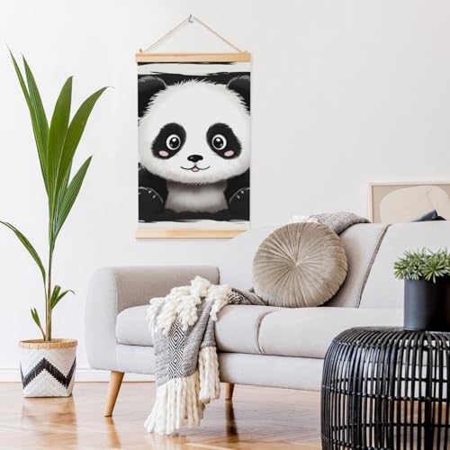 Toile panda noir et blanc prête à suspendre pour masquer un mur vide
