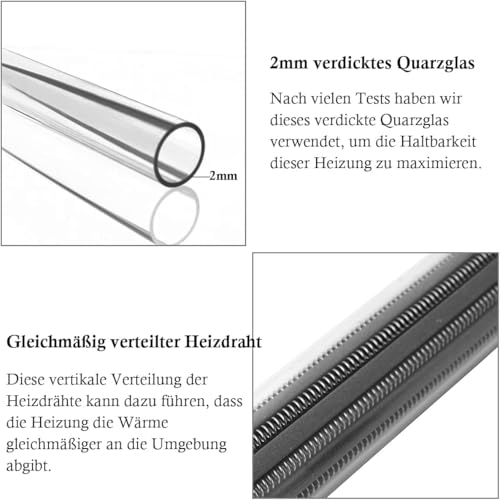 FEDOUR 300W 100-240L Aquarium Heizung, Verdicktes Quarzglas Aquarienheizer, Temperatur Einstellbare Aquarium Heizer Mit Saugnäpfen/Thermostat
