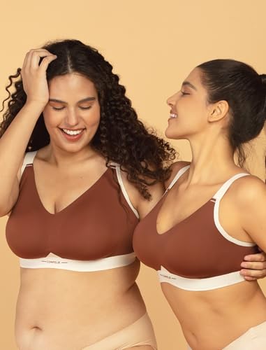 COMFELIE Seamless Wireless Bra for Busty Women No Underwire Lightly Lined Deep V T-Shirt Bralette Underarm-Smoothing