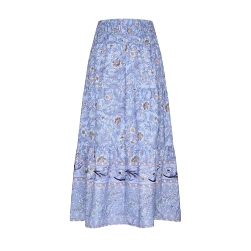 Long Skirts for Women Summer Flowy Boho Floral Maxi Skirt High Waist A Line Pleated Skirts Beach Vacation Outfits4