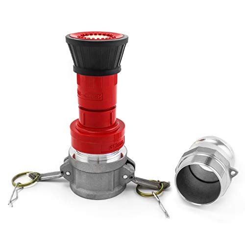 Image of QWORK Fire Hose Nozzle, 2 inch Heavy Duty NPSH /NPT Fire Equipment Constant Flow Fog Nozzle, with Aluminum Camlock Fitting
